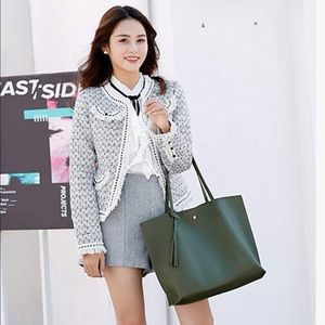 DREUBEA Soft Faux Leather Tote Tassel Shoulder Bag in Army Green